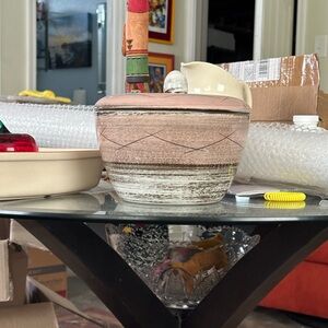 Artisan Ceramic Lidded Jar - Pink and Brown